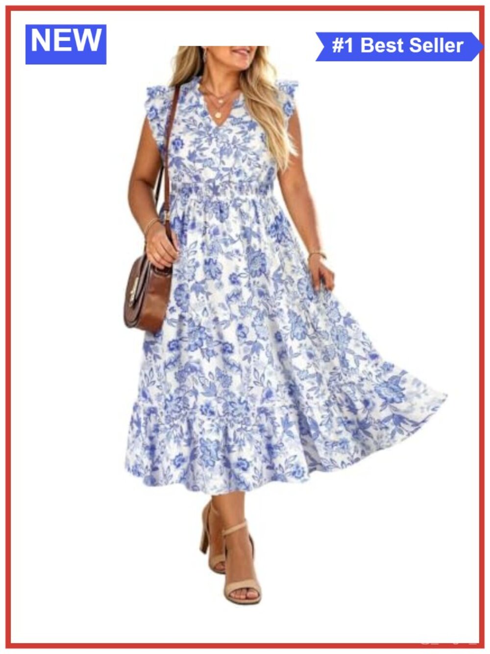 Plus Size Boho Maxi Dress with Cap Sleeves and V Neck